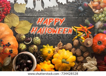 happy Halloween card - traditional holiday table ornament decoration. space for text
