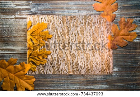 Autumn Weathered Wood Picture Frame with Burlap and Lace Background