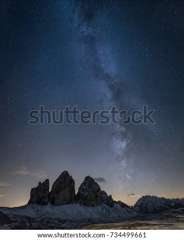 Mountain ridge at the night time in the Italy. Beautiful natural landscape in the night time