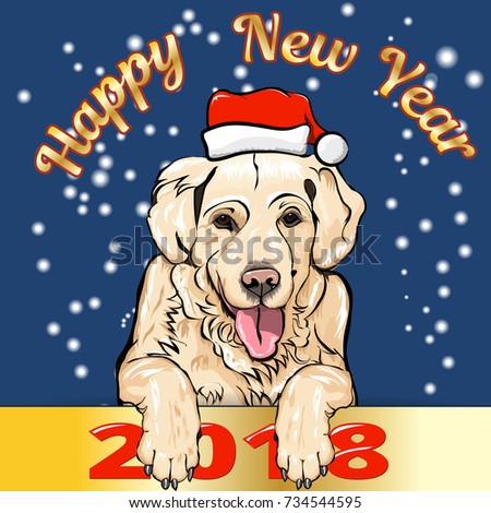 Yellow labrador with Santa Claus hat hand drawn vector used for christmas background