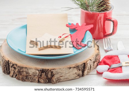 Close-up of Christmas table setting decoration. Table decoration idea