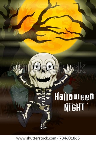 Happy Halloween haunted background with kids in scary costume. Vector illustration