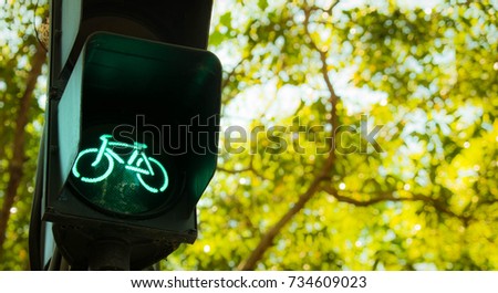 bicycle traffic light demonstrated green color to go with brighten background