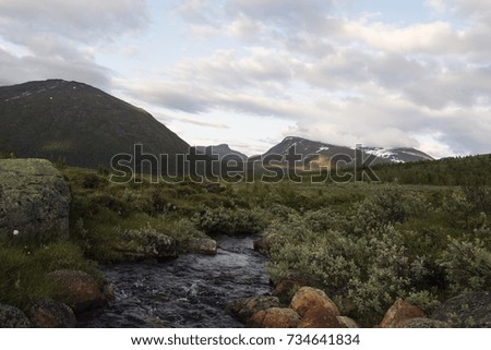 River in Norwegian National park mountain area in springtime