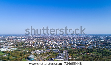 Aerial panorama of Nantes city in Loire Atlantique, France