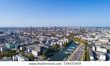 Aerial photo of Nantes city center in Loire Atlantique