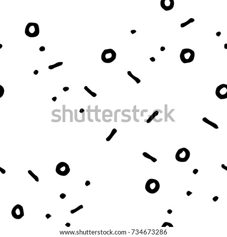Black and white doodle seamless vector pattern. Dots and lines scribbled print. Abstract doodle seamless pattern. Handdrawn ornament. Memphis background decor tile. Trendy hipster ink doodle pattern