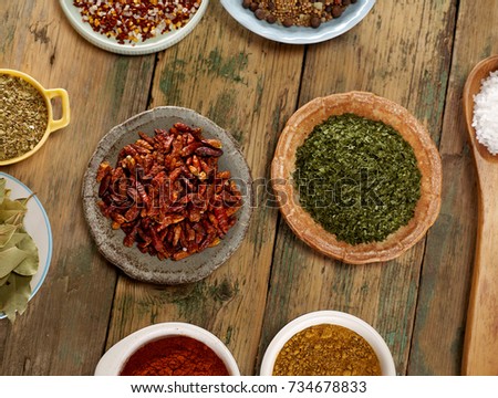 Dried peppers and herbs