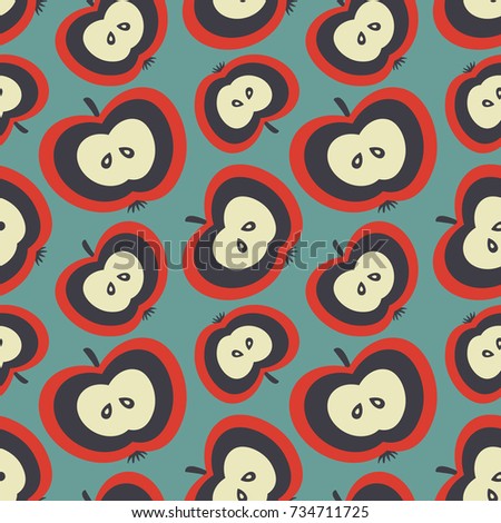 Apples, hand drawn overlapping background. Design wallpaper vector. Seamless pattern with fruits collection. Decorative illustration, good for printing. Colorful backdrop