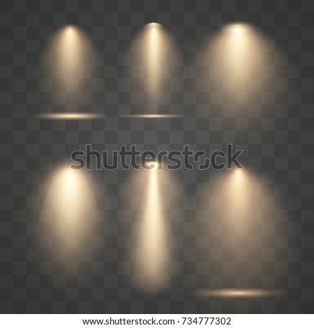 Set vector golden spotlights. Scene light effects. Royalty-Free Stock Photo #734777302