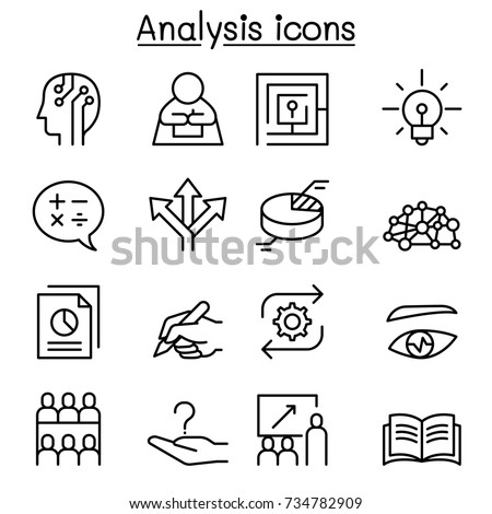 Analysis icon set in thin line style Royalty-Free Stock Photo #734782909