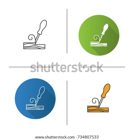 Wood chisel icon. Flat design, linear and color styles. Firmer chisel. Isolated vector illustrations