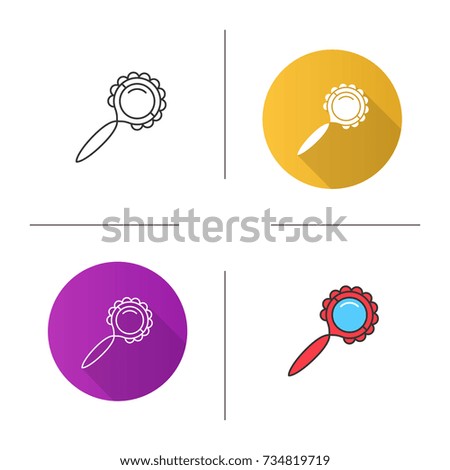 Rattle icon. Flat design, linear and color styles. Isolated vector illustrations
