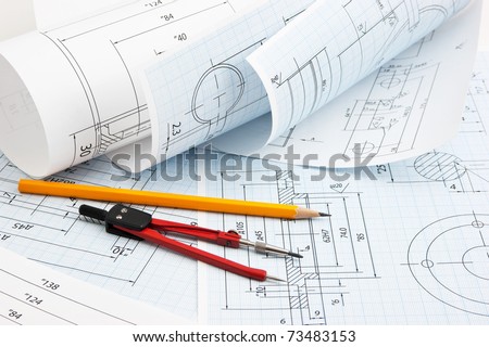 twisted technical drawing and tools Royalty-Free Stock Photo #73483153