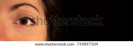 banner with scared eye, horizontal picture for halloween ads