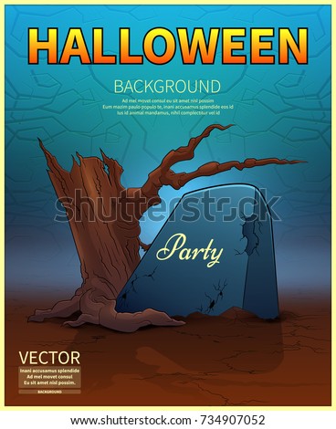 Happy Halloween Poster.Ancient tombstone .A realistic fire.Vector illustration.