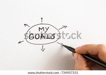 Man's hand writing a goals for next year on the white paper. Empty place for words like a life, job, education, family, sport, health and other concept. 