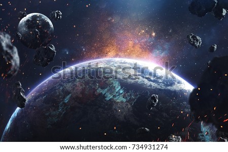 Awesome picture of Earth and moon. Deep space image, science fiction fantasy in high resolution ideal for wallpaper and print. Elements of this image furnished by NASA
