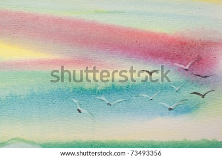 abstract water color - beautiful sky and birds