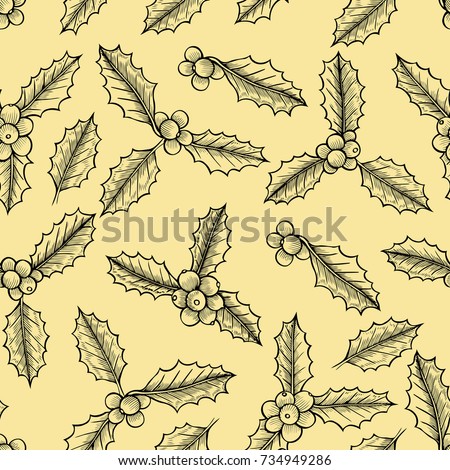 Christmas mistletoe, vector seamless pattern, vector illustration