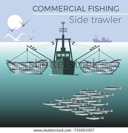 Side trawler. Vector illustration