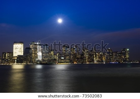Downtown Manhattan on a fullmoon night