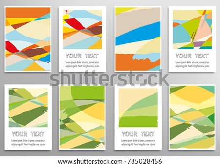 Set of artistic backgrounds, templates for greeting cards or invitations. Abstract art painting, digital freehand artwork. Brushstrokes of paint. Modern art. Contemporary art. Vector collection