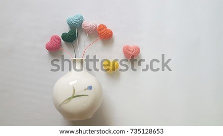 Colorful crochet hearts in  vase,love concept,valentine's day.