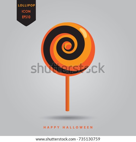 Halloween Lollipop Candy icon, black and orange color symbol, Sweet Halloween - text, gift card vector for Halloween Party decoration advertising. Halloween tasty candy poster. Hipster clip art flyer