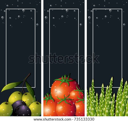 Three background templates with fresh vegetables illustration