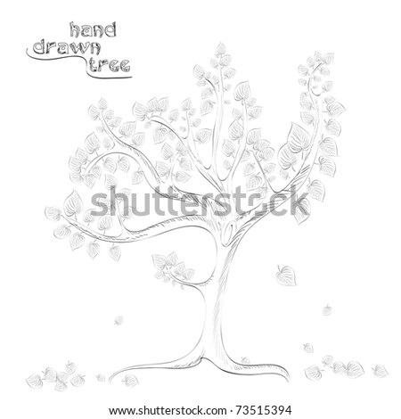 Hand drawn tree with falling leaves - raster version of vector ID 68691433