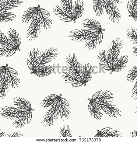 Vector spruce, fir seamless pattern, hand drawing sketch illustration.  Botanical illustration in retro rustic style. 