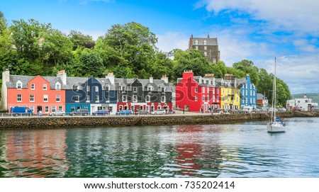 Tobermory in a summer day, capital of the Isle of Mull in the Scottish Inner Hebrides. Royalty-Free Stock Photo #735202414