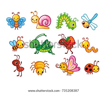 Set of vector insects. Collection of insects in a cartoon style.