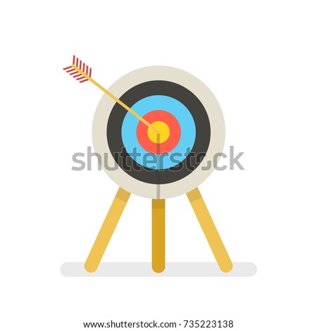 Target with arrow, standing on a tripod. Goal achieve concept. Vector illustration.