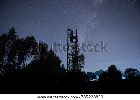 The Milky Way and trees, Rocket Base in Thailand