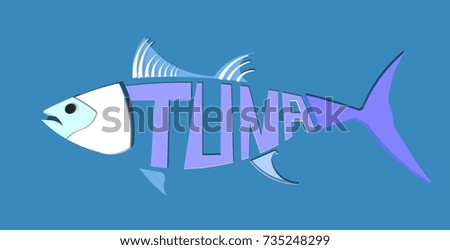 3D illustration tuna fish with text on body