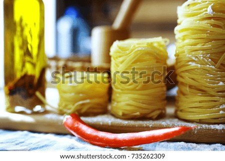 pasta of different varieties for cooking in a restaurant