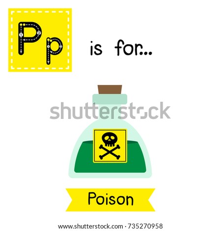 Cute children ABC alphabet P letter tracing flashcard of green Poison for kids learning English vocabulary in Happy Halloween Day theme. Vector illustration.