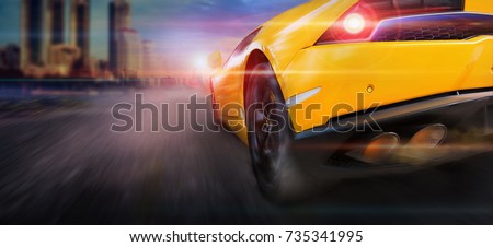 Speeding with sport car in city Royalty-Free Stock Photo #735341995