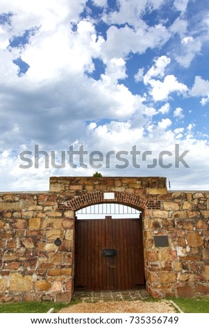 The entrance doors to the Fort Frederick built in 1800's in Port Elizabeth, South Africa