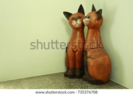 Cat, couple of wood carved cats