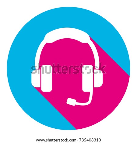 Support sign illustration. Vector. Flat white icon with mexican pink shadow inside sky blue(S and G) circle at white background. Isolated. Trend colors in 2017.