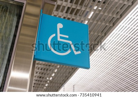 The sign of elevator for disabled handicap wheel chair people.
