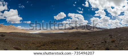 High-mountain panorama of the Pamir mountains in Tajikistan, on the border with Afghanistan