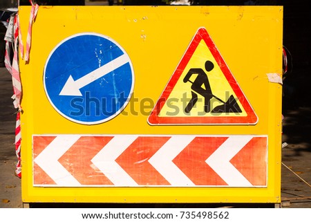 Road signs. Road repair, detour.