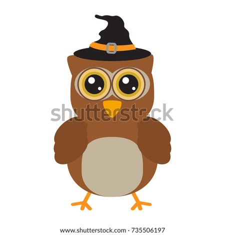 Owl with a witch hat, Halloween vector illustration