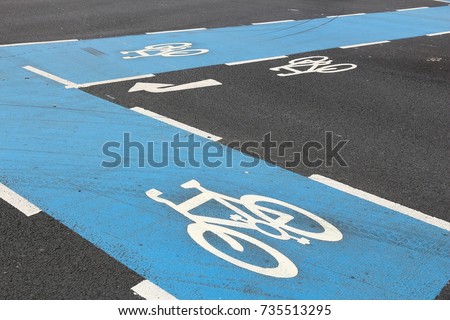 Cycling lane in the city - London, UK. Bike route.