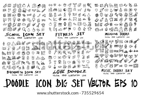 MEGA set of icon doodles of school, fitness, wedding, business, love, music Royalty-Free Stock Photo #735529654