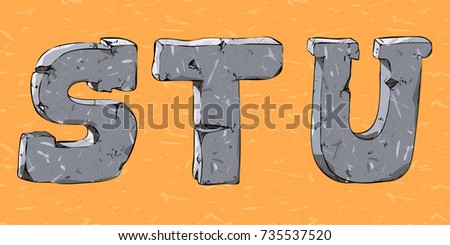 stone font with cracked on a orange background. Vector illustration. 
